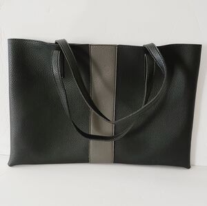 Vince Camuto "Luck" Vegan Black Tote With Grey Stripe Pebbled Leather